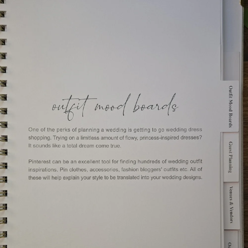 New Elegant Sage Wedding Planner with Gold Accents